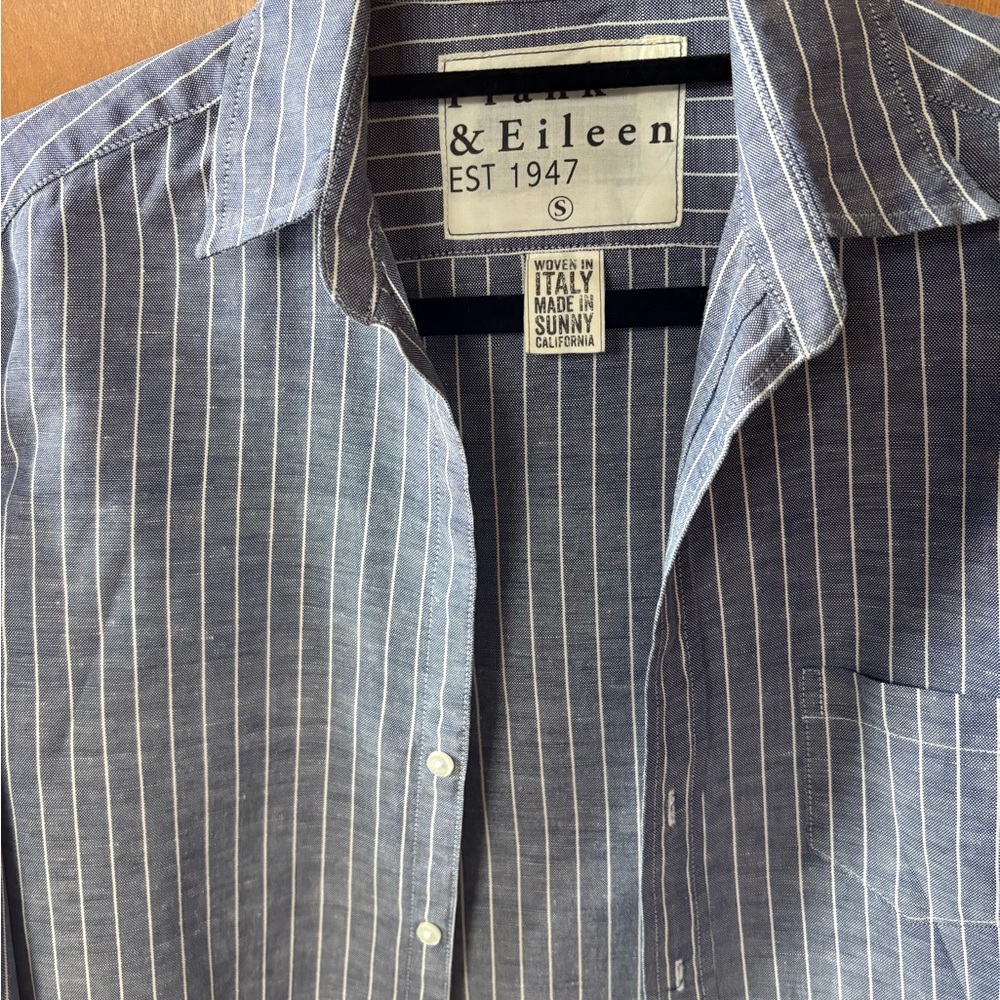 Frank & Eileen Relaxed Navy Striped Button Up Shirt - Picture 11 of 13